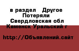  в раздел : Другое » Потеряли . Свердловская обл.,Каменск-Уральский г.